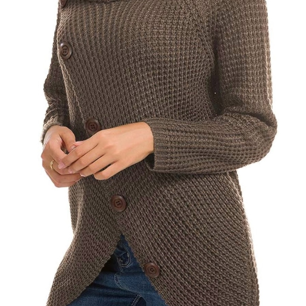 Brown Asymmetrical Button Sweater - image 6